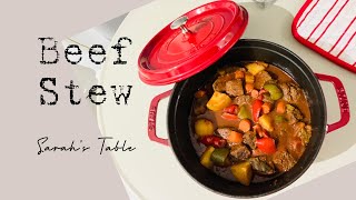 STAUB classic beef stew Cooking in staub dutch oven SarahsTable Ep 47 [upl. by Laaspere364]