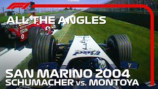 Schumacher vs Montoya  All The Angles  2004 San Marino GP [upl. by Sunday97]