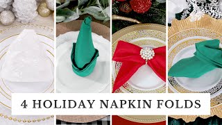 4 Holiday Napkin Folding Ideas Easy Christmas DIY [upl. by Willyt]