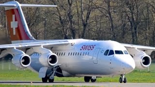 Swiss Avro RJ100  Takeoff at airportBernBelp HD [upl. by Braden]