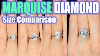 Marquise Cut Diamond Size Comparison on Hand Finger Engagement Ring Shaped 1 Carat 3 ct 33 25 15 [upl. by Yltneb187]