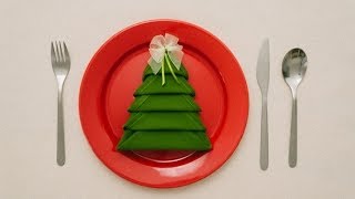 🎄 Christmas Tree Napkin Folding Tutorial  HOW TO  Handimania DIY [upl. by Shepard15]