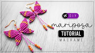 DIY Mariposa » 🦋 tutorial  como hacer aretes de mariposa con hilo  diy ● Macrame butterfly 236 [upl. by Ynelram]